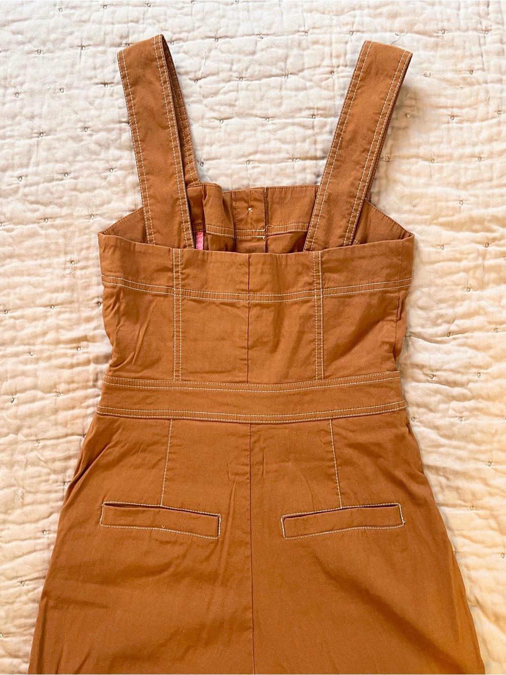 Anthropologie Camel Portside Button-Front Sleeveless Square-Neck Jumpsuit - Picture 7 of 9